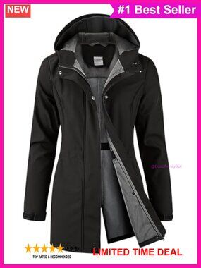 Waterproof Softshell Rain Jacket Fleece Lined Hooded Long Coat